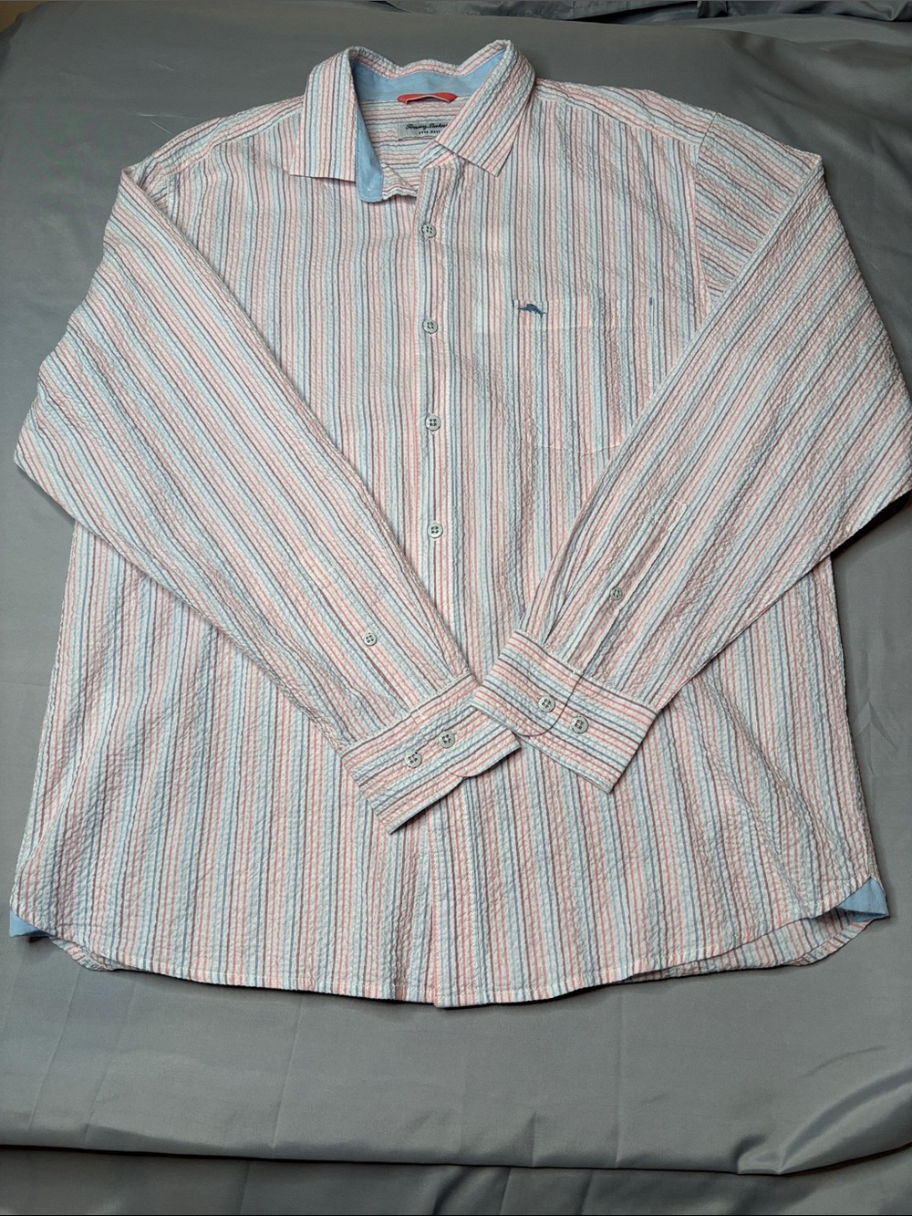 Tommy Bahama New Nova Wave Viva Stripe Button-Down Seersucker Shirt Size Large